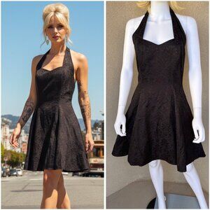 🖤 💋Vintage 70s Black Halter Swing Dress with Tulle 9/10 💋🖤